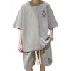 2 Pcs/Set Men Summer Tracksuit Cartoon Bear Korean Style Half Sleeves Sports Drawstring Casual Top Shorts Suit Male Clothes