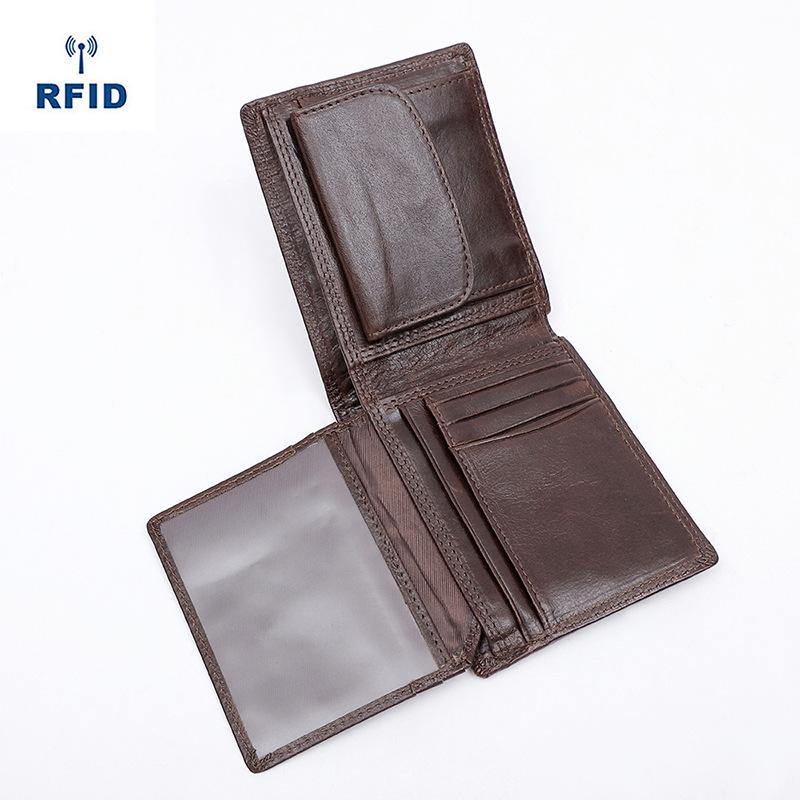 Men'S Leather Wallet Retro Rfid Cash Anti-Theft Brush Change Bit Folding Wallet Multi-Card Bit Wallet