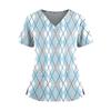 Women's Plaid Print V-Neck and Caregiver Top with Double Pockets and Split Hem Short Sleeves
