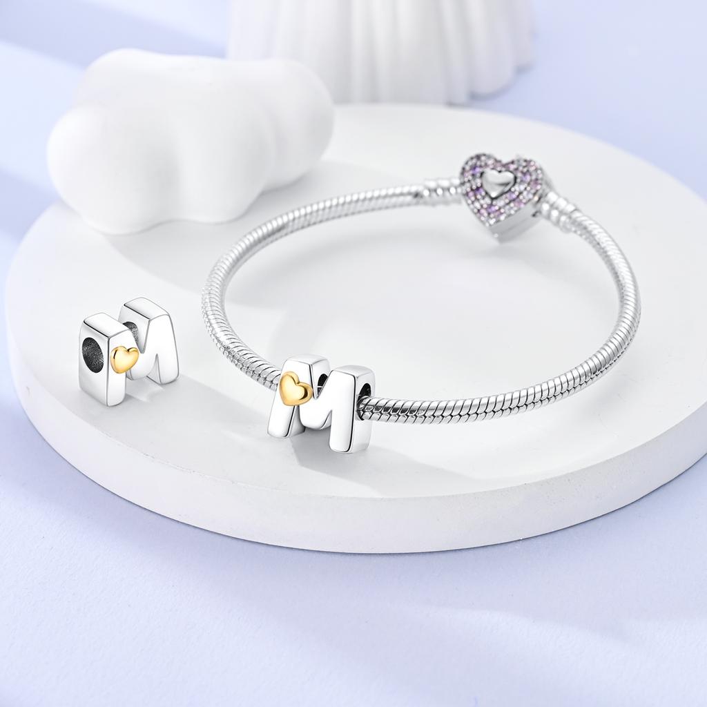 Charms 26 Letters A To Z Alphabet Spell Words Diy Name Copper Beads With Heart Fit Original Bracelet Diy Ladies Girl Jewelry