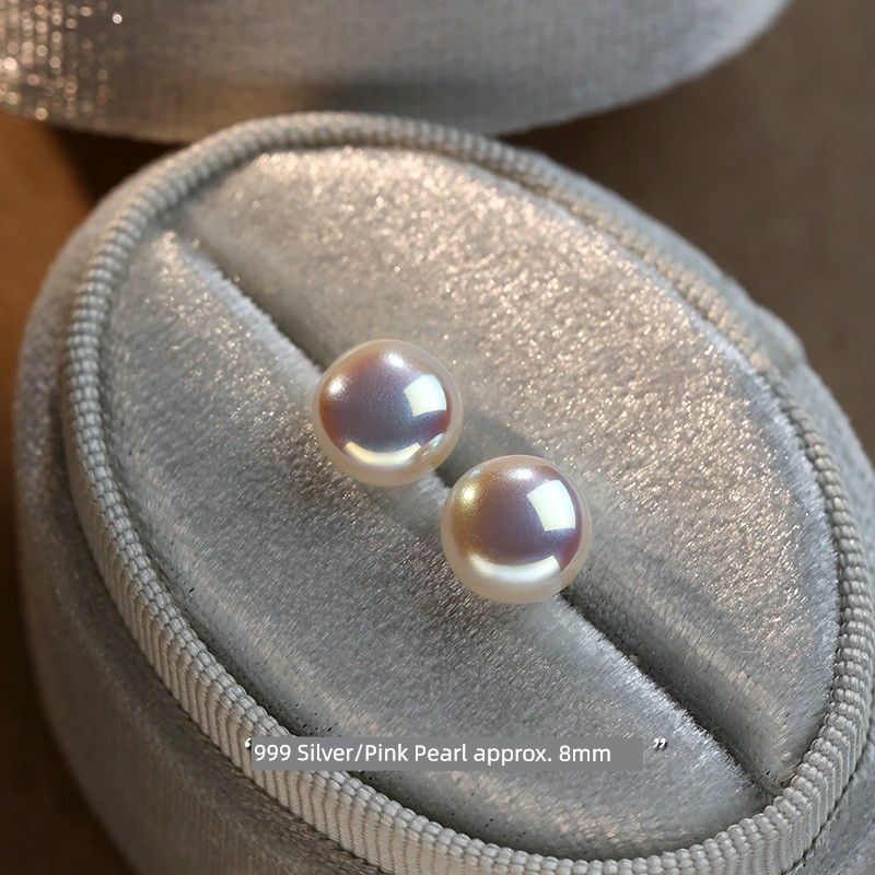 

999 Sterling Silver Steamed Bun Pearl Stud Earrings Accessible Luxury 2025 New Best Selling Special Interest Earrings Classy Female Earrings 999 silver powder Pearl 8mm (two prices)
