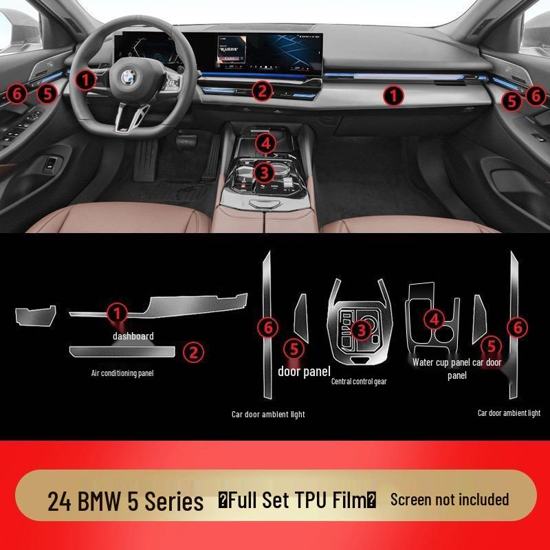 Compatible with 2024-2025 BMW 5 Series i5 Center Console Transparent Screen Film & Interior Trim Decoration.