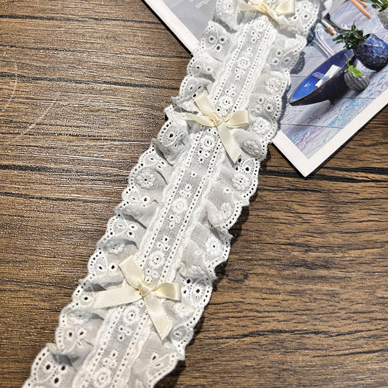 1Yard 5.5Cm Wide Luxury 3D Pleated Pink Lace Embroidered Bows Applique Ribbon Women Dress Cloth Trim Diy Home Sewing Supplies