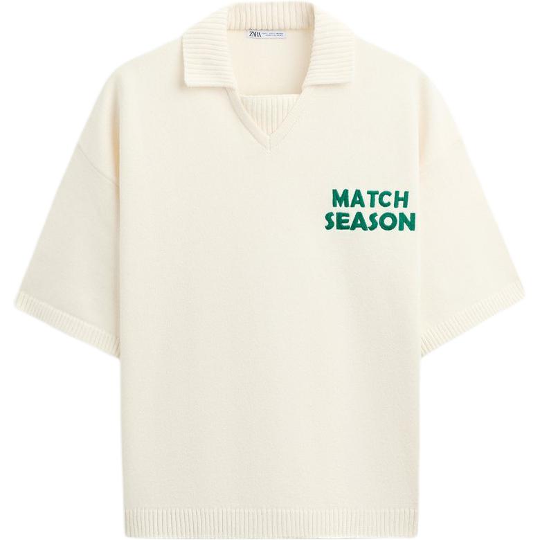 

Zara Comfortable Embroidered Knitted Polo Shirt Men tops Off-White 3003412-712 XL