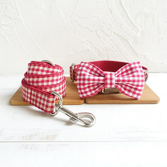 Plaid Bow Tie Dog Collar & Leash Set (UDC-047) by MUTTCO Large
