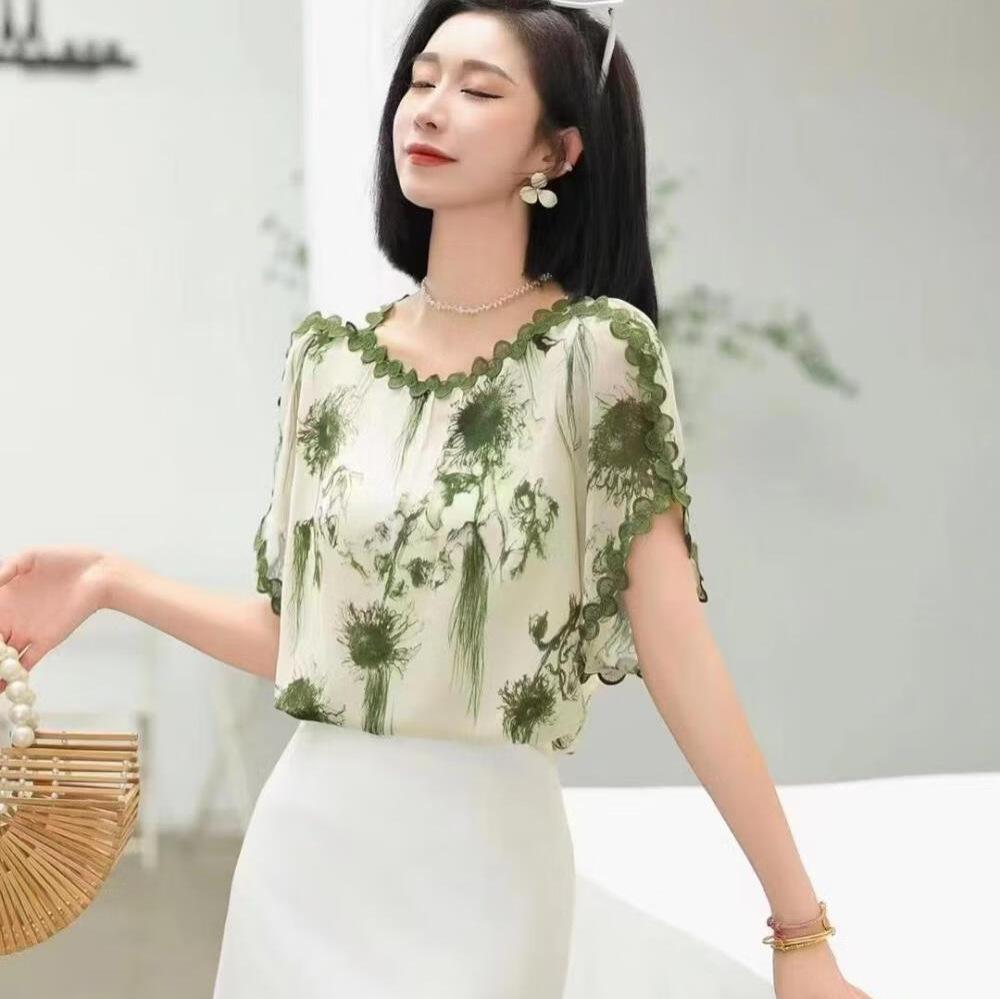 Summer Ladies Chiffon Shirt Temperament Is Thin Belly Blouse Design Sense Small Shirt Printing