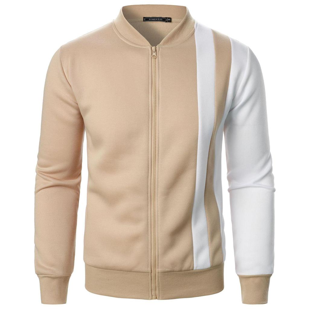 2026 New Style Zipper Stand Collar Color Matching Sweatshirt Casual Jacket Men's Casual Cardigan Sweatshirt
