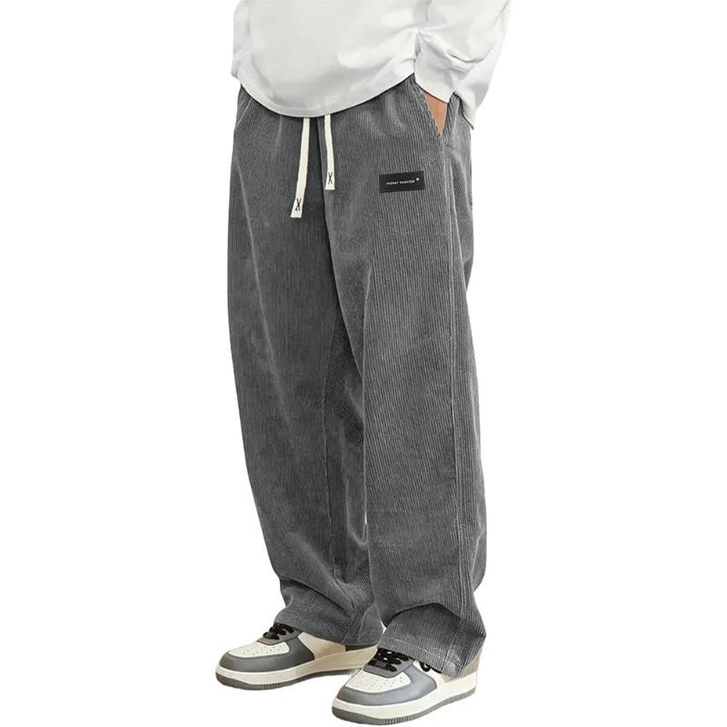Corduroy Wide-Leg Pants with Drawstring Waist Casual Loose-Fit Trousers