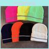 Winter Acrylic Knit Cap With Reflective Stripe For Men High Top No Brim Cold Weather Fashion Accessory