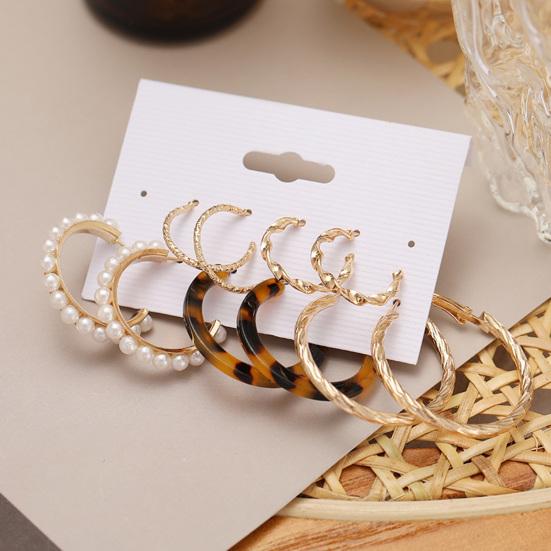 1 Set Cercei Hoop Formă Rotundă Bijuterii cu Strasuri Geometrie Perle Faux Cercei Cerc Femei