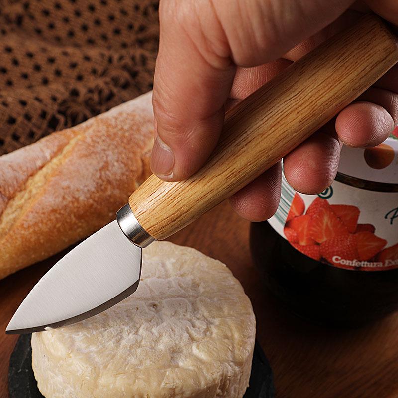 Stainless Steel Cheese Knife & Fork Set, Rubber Wood Handles - Western Tableware