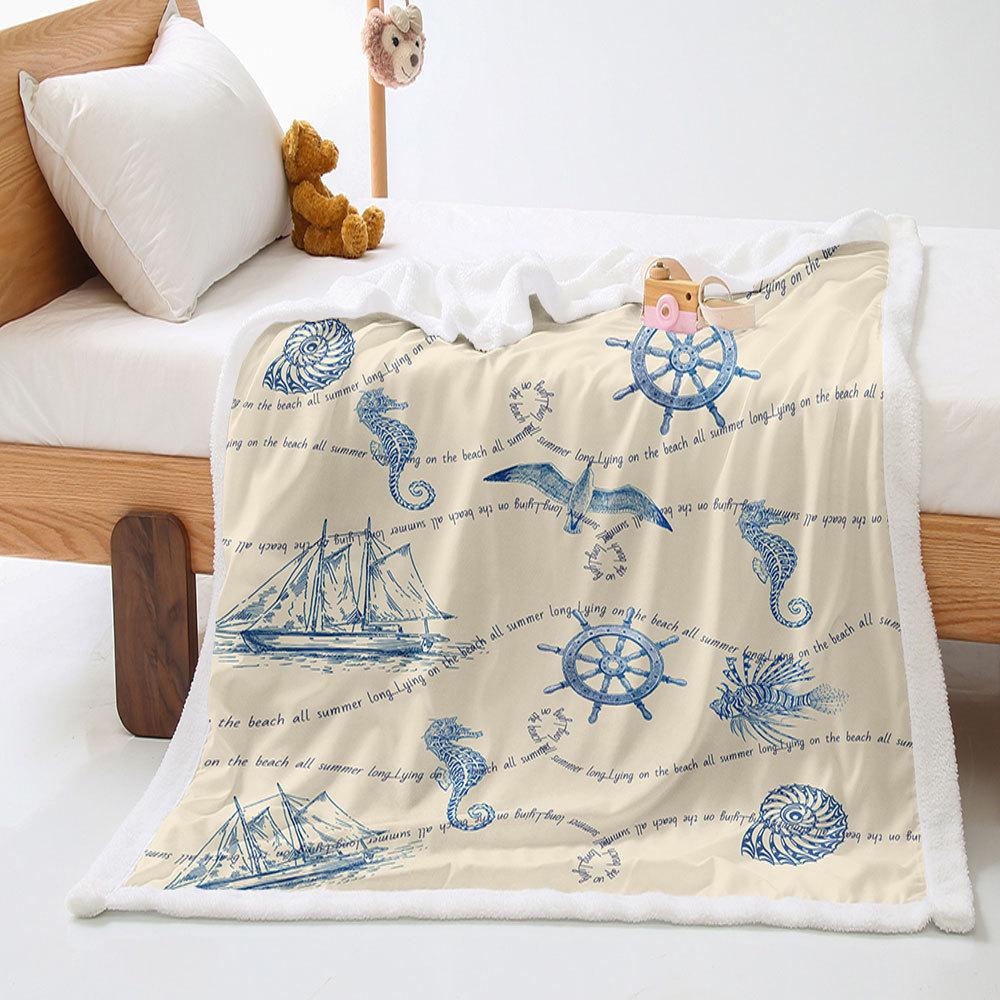 Ocean 2D Digital Printing Thickened Lamb Fleece Crystal Fleece Blanket