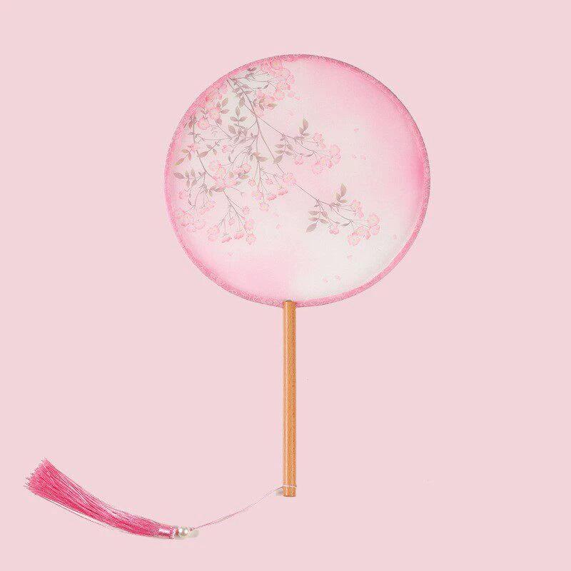 Double-Sided Classical Fan, Ancient Style Semi-Transparent Round Fan with Tassels, Women's Ancient Costume Hanfu Cheongsam Silk Fan