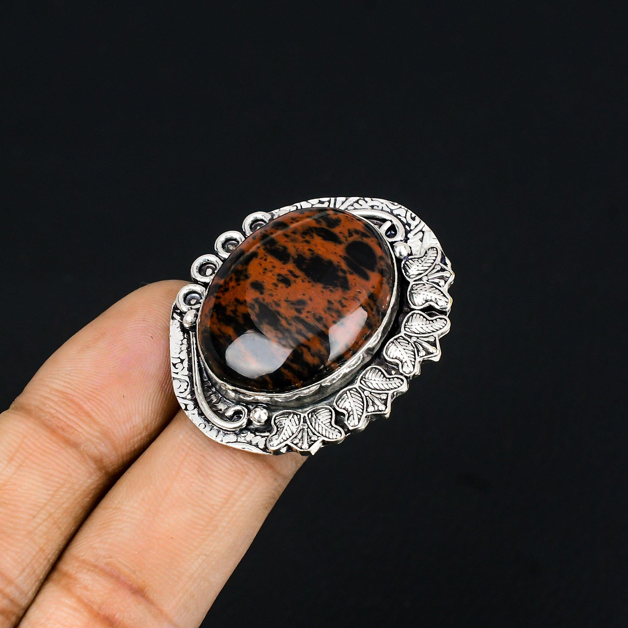 Daughters Day Deal Mahogany Obsidian Gemstone 925 Silver Stackable New Ring US 8 8