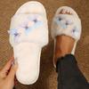 Fashion Butterfly Decor Home Plush Slippers Women Autumn Winter Open Toe Indoor Slippers for Woman Soft Sole Comfortable Faux Fur Slides