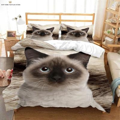 Funda de edredón con estampado 3D de gato lindo Juego de ropa de cama Productos textiles Funda de edredón Funda de almohada Juego de tres piezas Regalo para niños