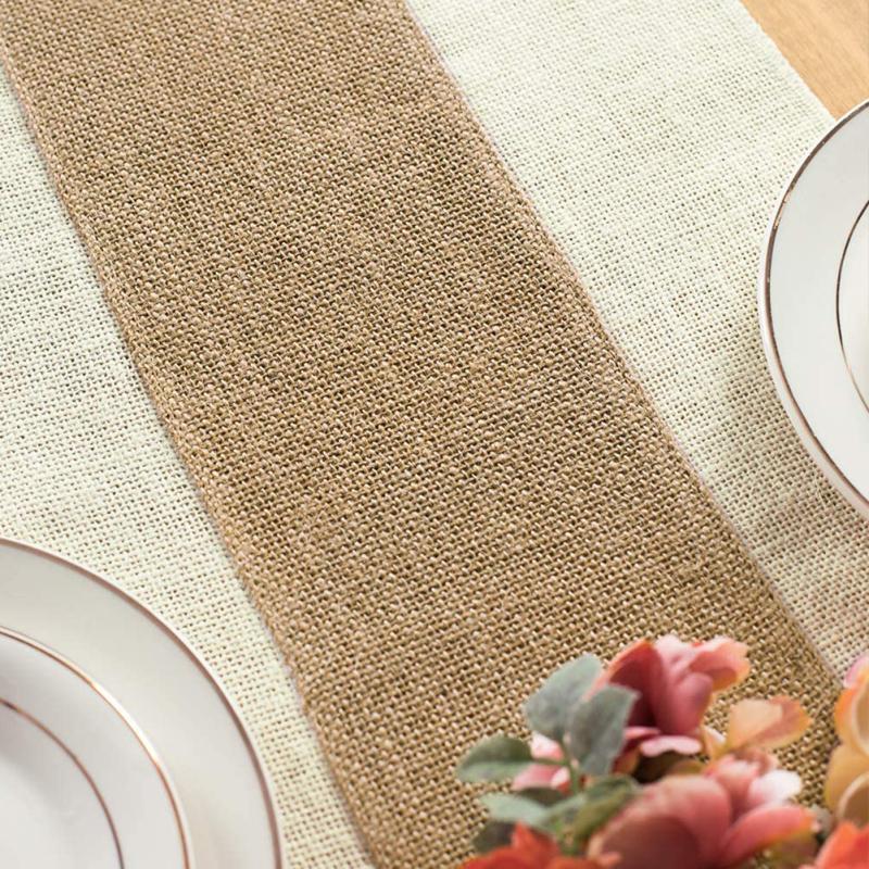 Vintage Jute Tablecloth Wedding Party Decoration Rustic Style Colour Blocking Tablecloth
