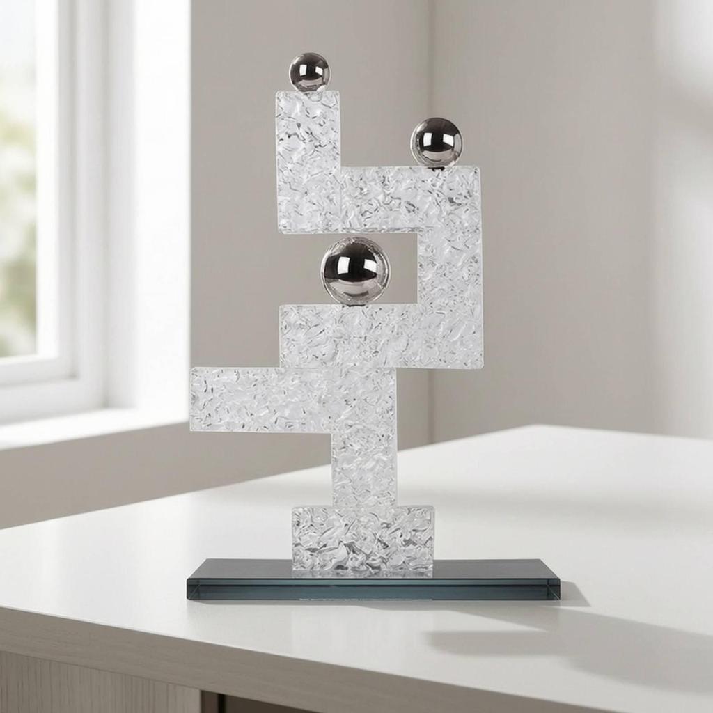 Geometric Sculpture with Mirrored Base Modern Decor Sleek for Reception Area