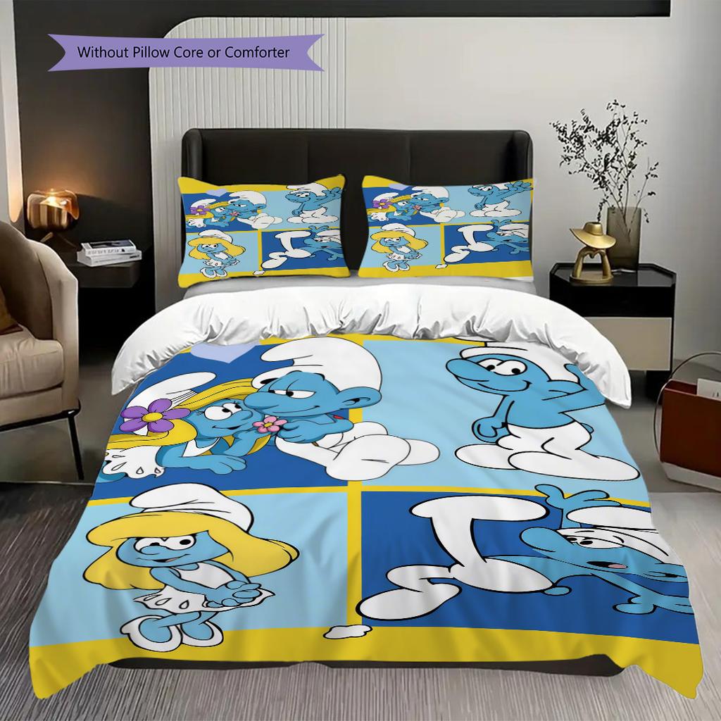 Smurf Adventure Blue Fantasy Threepiece Set 1 Duvet Cover 2 Pillowcase Without Core Soft And Comfortable Duvet Cover And Pillowcase