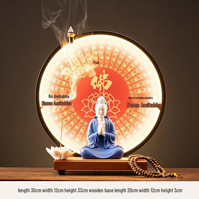 Ceramic Seated Guanyin On Lotus with Light Ring and Anjali Mudra for Home Decor