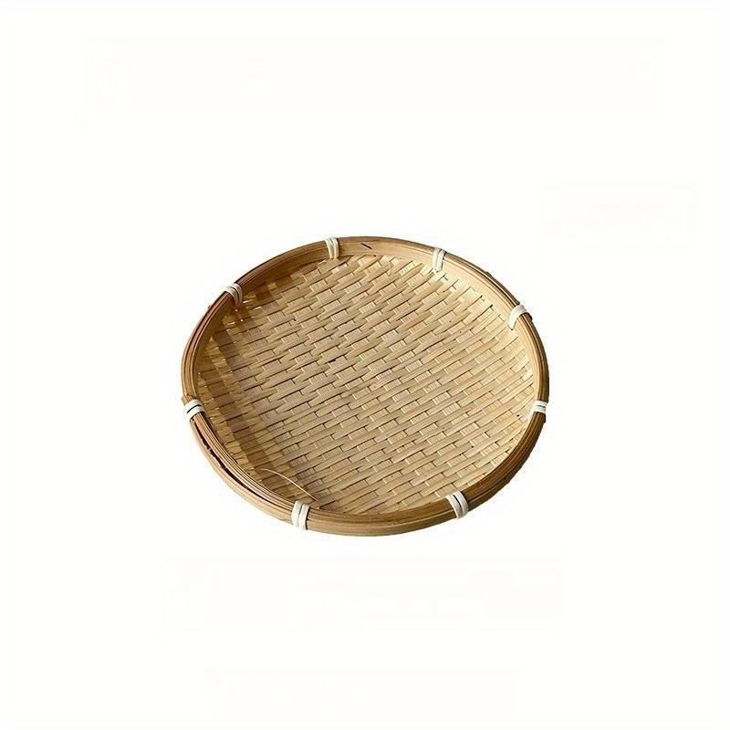 1Pc Mini Handmade Bamboo Round Dustpan Small Dessert Tray Candy Snacks Melon Seed Tray for Outdoor Patio Garden Picnic Home Kitchen Restaurant