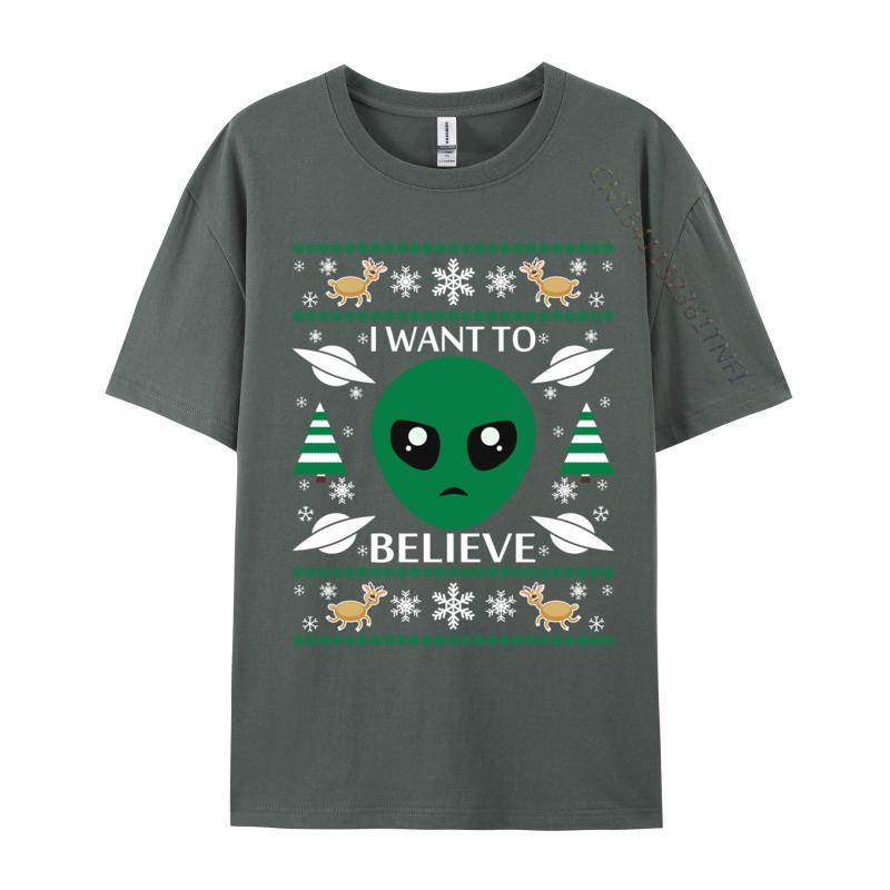I Want To Believe Alien Christmas Shirt 2024 Men T Shirts Casual Crazy Tees Cotton Fabric Design Tees Crew Neck Drop Shipping