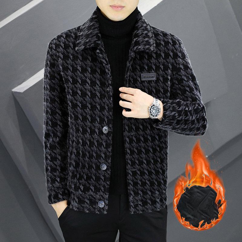 Men's Woolen Coat High-end Casual Jacket Lapel Young People Slim Fit Cotton Thickened Short Wool Jacket