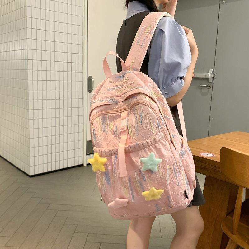 Junior High School Schoolbag Colorful Embroidery Women's Large Capacity Backpack Student Backpack