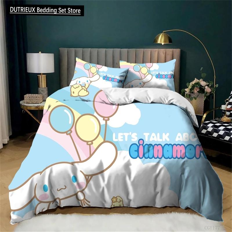 Dekbedovertrek Meisjes Cinnamoroll Kinderen 3-delige Superzachte Beddengoedcollectie Enkel Dubbel Bed Lichtgewicht Dekbedovertrek Rits Volledige Maat EU single(135x200cm)