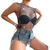 Summer Ins2024 European and American Personalized New Arrival Women's Clothing Sexy Best Selling Cut Out Mesh Rhinestone Small Top Vest