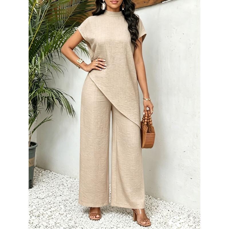 BFCCQB Women's Fashion Casual Short Sleeve O-Neck Pants Suits