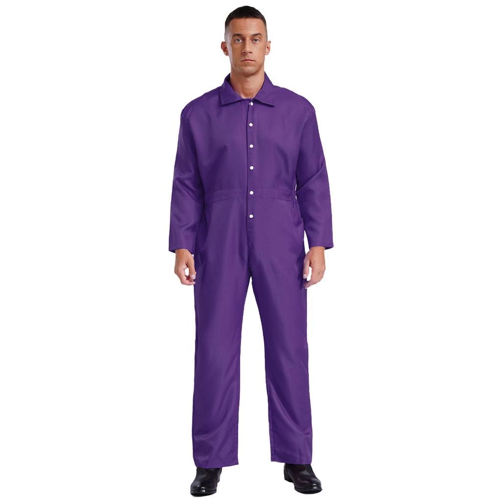 Mens Wear Resistant Turn Down Collar Long Sleeve Button Up Work Coveralls Jumpsuit Uniforms