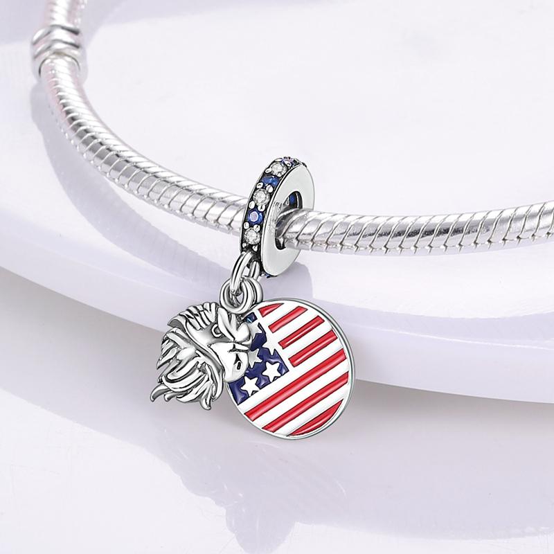 Original 925 Sterling Silver Charms Bead American Flag Independence Day Pendant Fit Original Bracelet For Women DIY Jewelry Gift