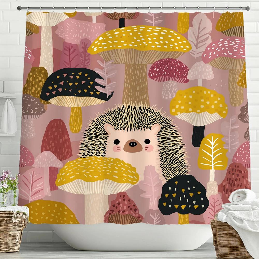 Cartoon Animals Shower Curtains Cute Fox Lion Deer Rabbit Autumn Floral Plant Kids Bath Curtain Polyester Bathroom Bathtub Dec