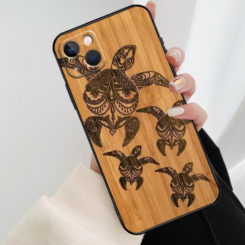 Natural Bamboo Wood Animal Print Phone Case For iPhone 17 Pro Max 14 13 12 11 15 16 Pro Max mini 15 16 Plus 16e 17 Air Cover