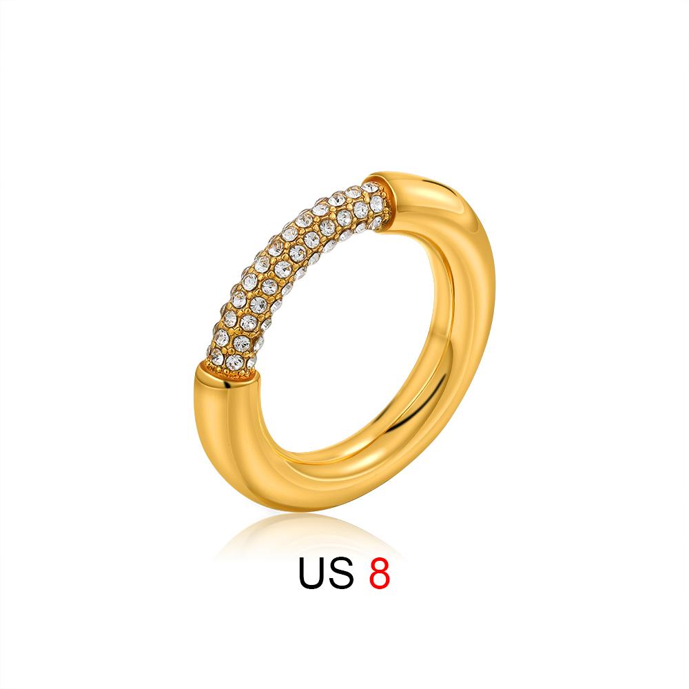 Cubic Zirconia Inlaid Round Rings Minimalist 18K Gold Plated Stackable Finger Jewelry for Women Wedding Party Gift Accessory