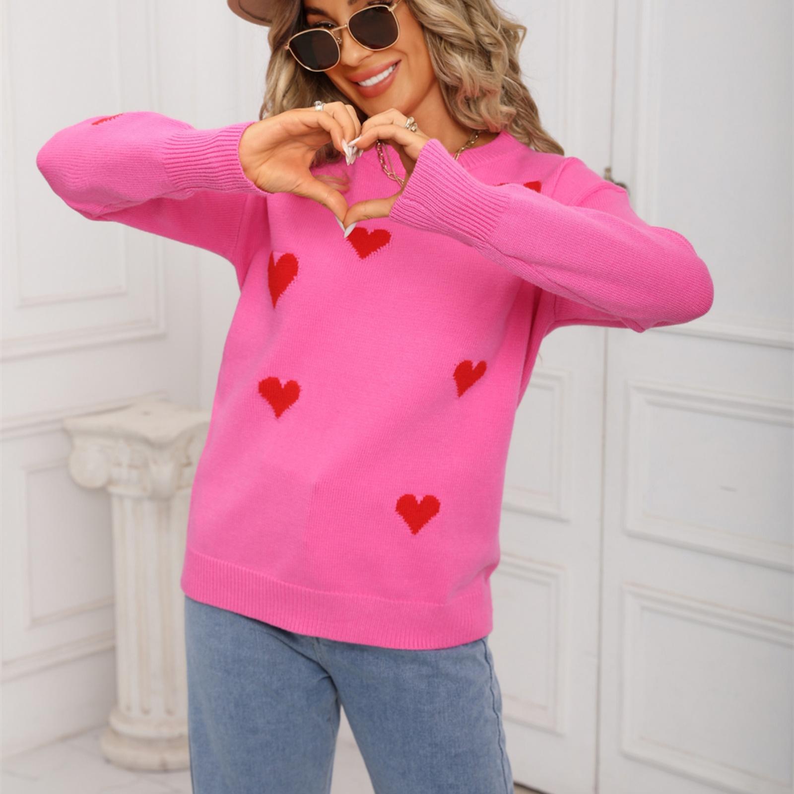 Ladies Fashionable Heart-shaped Sweater, Loose And Versatile Valentine s Day Knitted Pullover Sweater L