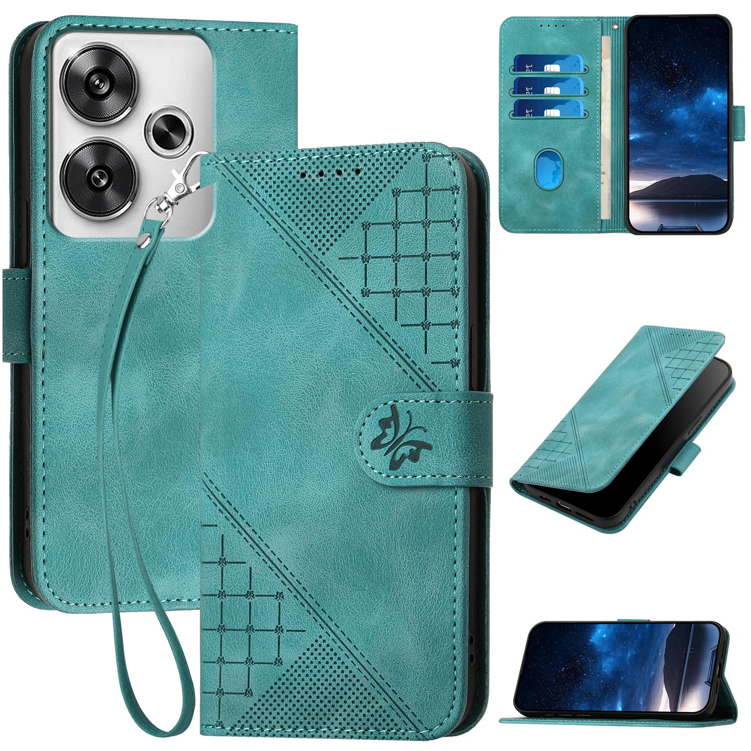 

For Xiaomi Poco F6 5G/Redmi Turbo 3 5G Leather Wallet Case Butterfly Flower Imprinted Phone Cover with Strap A