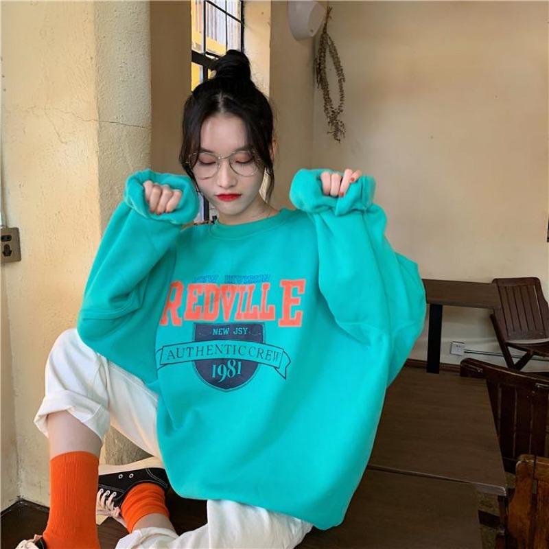 Women Long Sleeve O Neck Loose Pullovers Female Tops Solid Color Sweatshirts