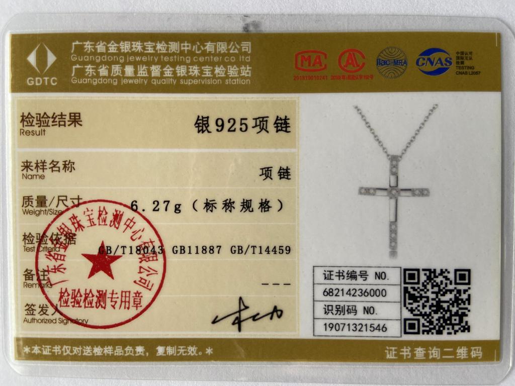 925 Sterling Silver AAA Zircon Cross Pendant Necklace Fashion Wedding Jewelry