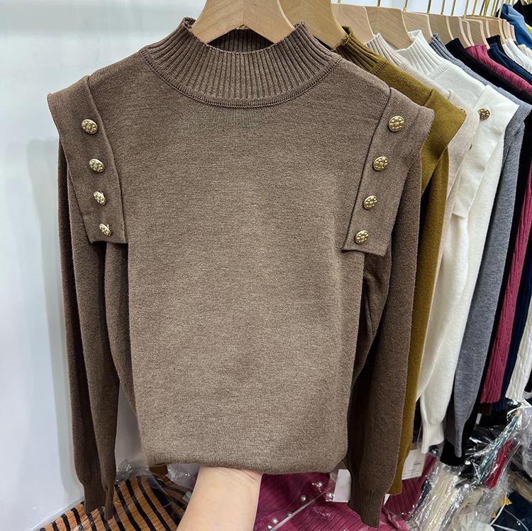 

Жіночі светри пуловери 2025 осінь зима з довгим рукавом напіввисоким коміром чорний в язаний светр жіночий топ пуловер JJ85 One Size кавовий