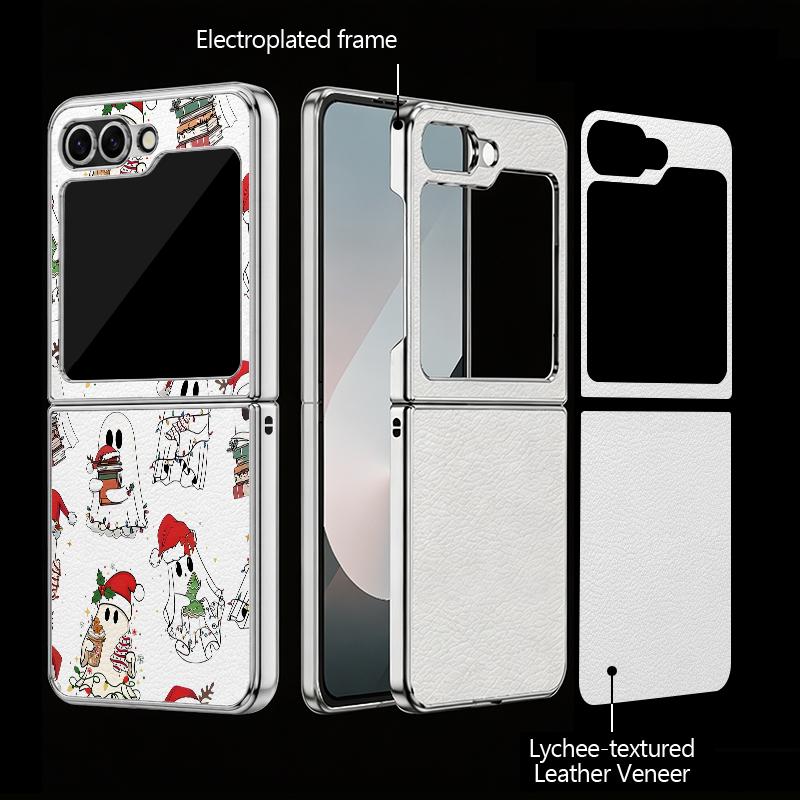 Christmas Ghost Halloween Case For Samsung Z Flip 8 7 FE 6 5 4 Luxury Plating Leather Skin Phone Cover For Galaxy Z Flip8 Flip7 Flip6 Flip5