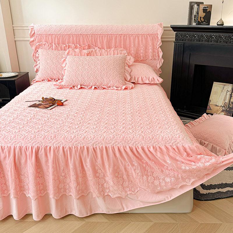 Baby Fleece Padded Bed Skirt Single Piece Winter Fleece Thickened Non-Slip Household Bed Cover Three-Piece Bedspread Universal In All Seasons