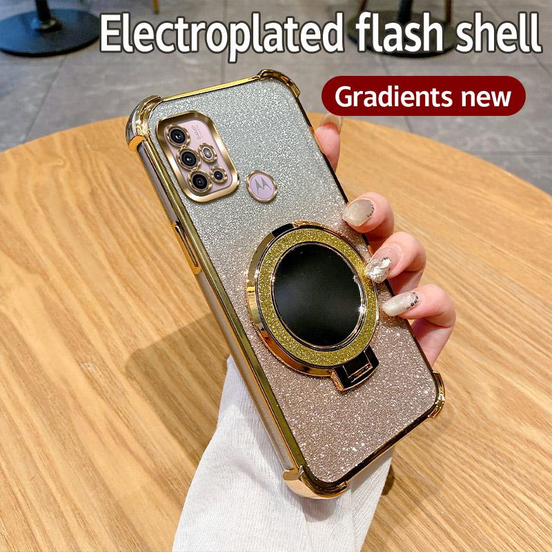 G30 G20 G10 Holder Ring Mirror Phone Case For Motorola Moto G10 G20 G30 G84 G54 G82 5G G52 G71S Soft 6D Plating Shockproof Cover