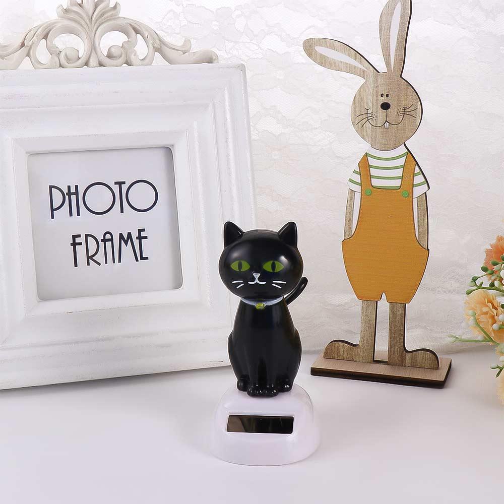 Decoration Solar Powered Black Solar Toy Doll Dancing Cat Figure Bobble Head Doll Shaking Head Cat