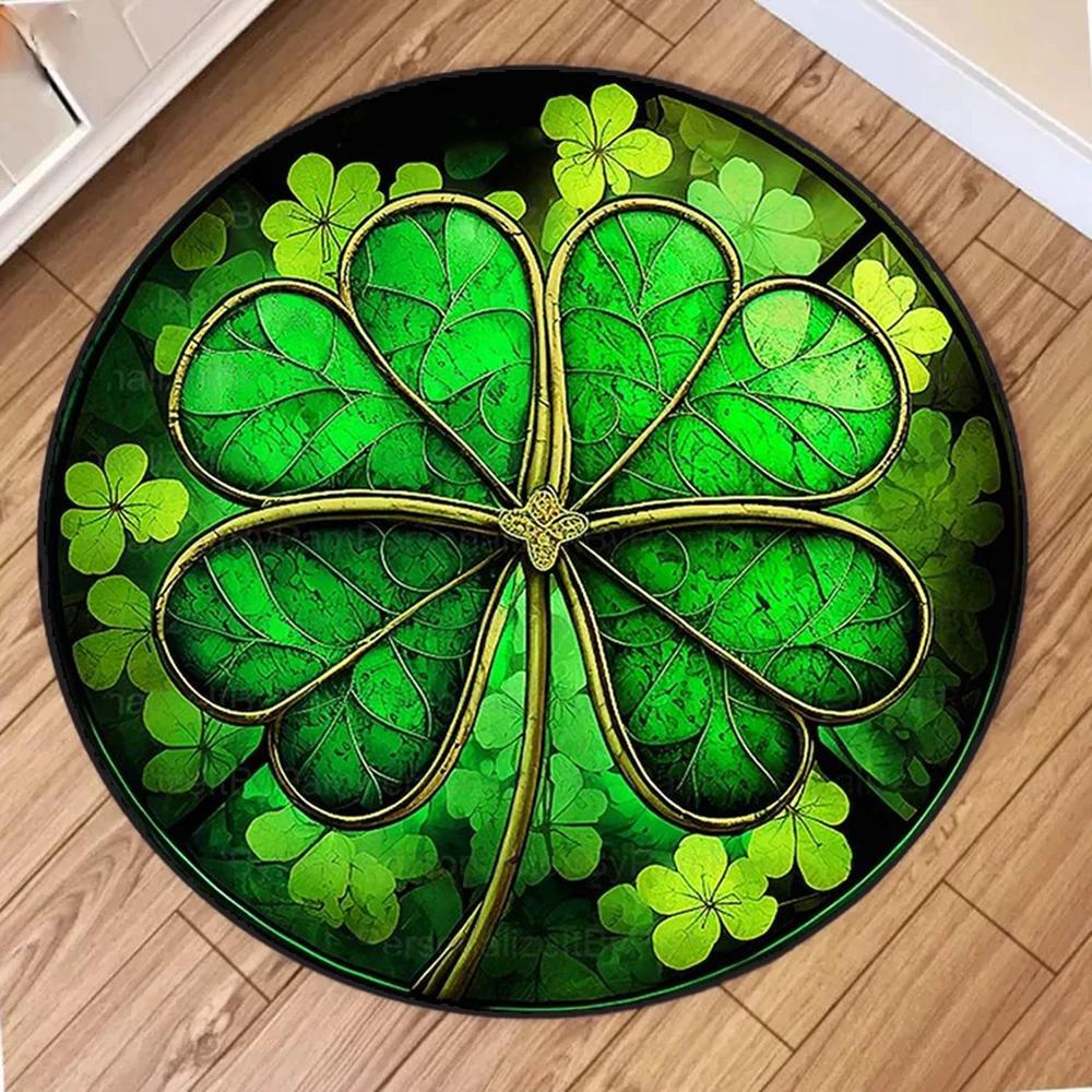 

Four Leaf Clover Round Rug Anti-Slip Washable Carpets for Living Room Bedroom Kitchen Decor and Gift Tool Room Area Floor Mat Diameter 40cm