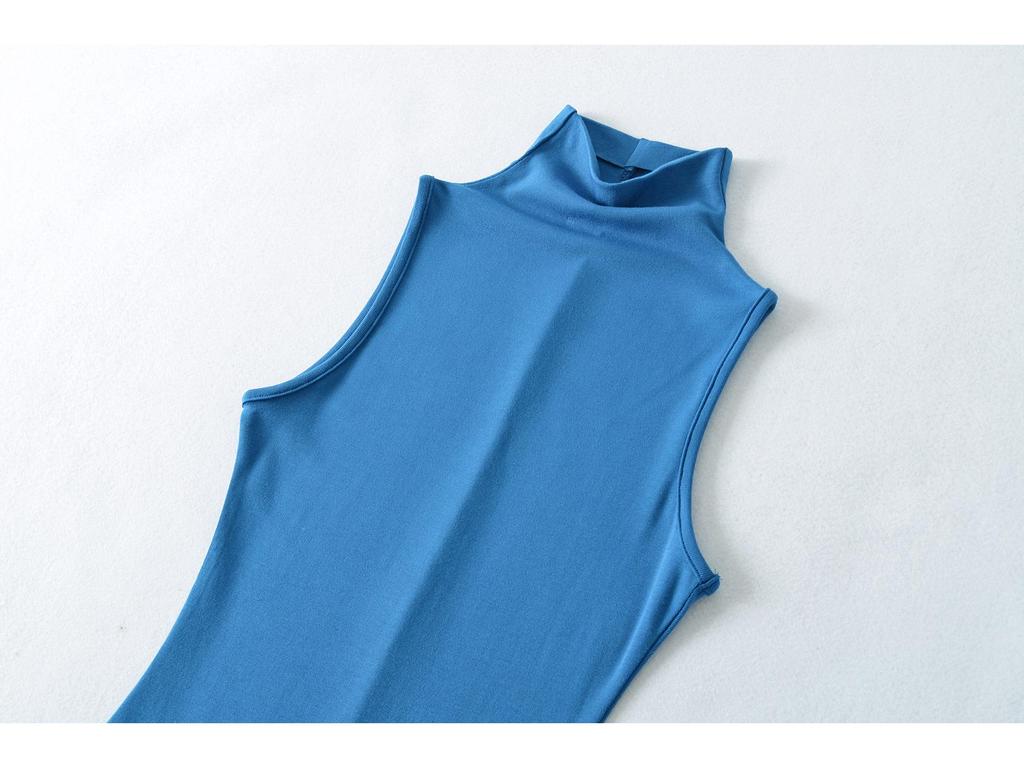 Elegant European & American French High Neck Sleeveless Dress - Waist-Cinching Tight Base Layer, Hip-Hugging Long Design for Spring/Summer
