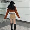 WTEMPO Vintage Irregular Micro Mini Skirt Women Y2K Crop Patchwork High Waist Pleated Belt Cargo Skirt Streetwear