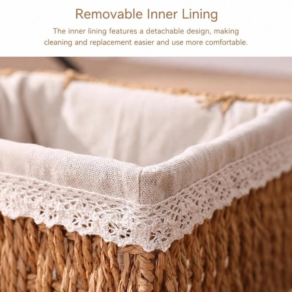 Hand-woven Storage Baskets with Lid/Liner Desktop Sundries Organizer for Closet Shelf