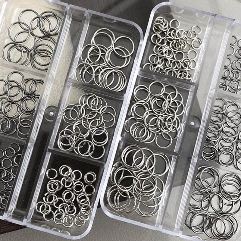 6 Grids Mix Punk Piercing Perforable Round Circle Ring White K Gun Black Alloy Nail Decorations Manicure Charms
